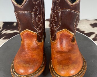 6 botas vaqueras de cuero marrón vintage unisex para niños pequeños, fabricadas en los EE. UU.