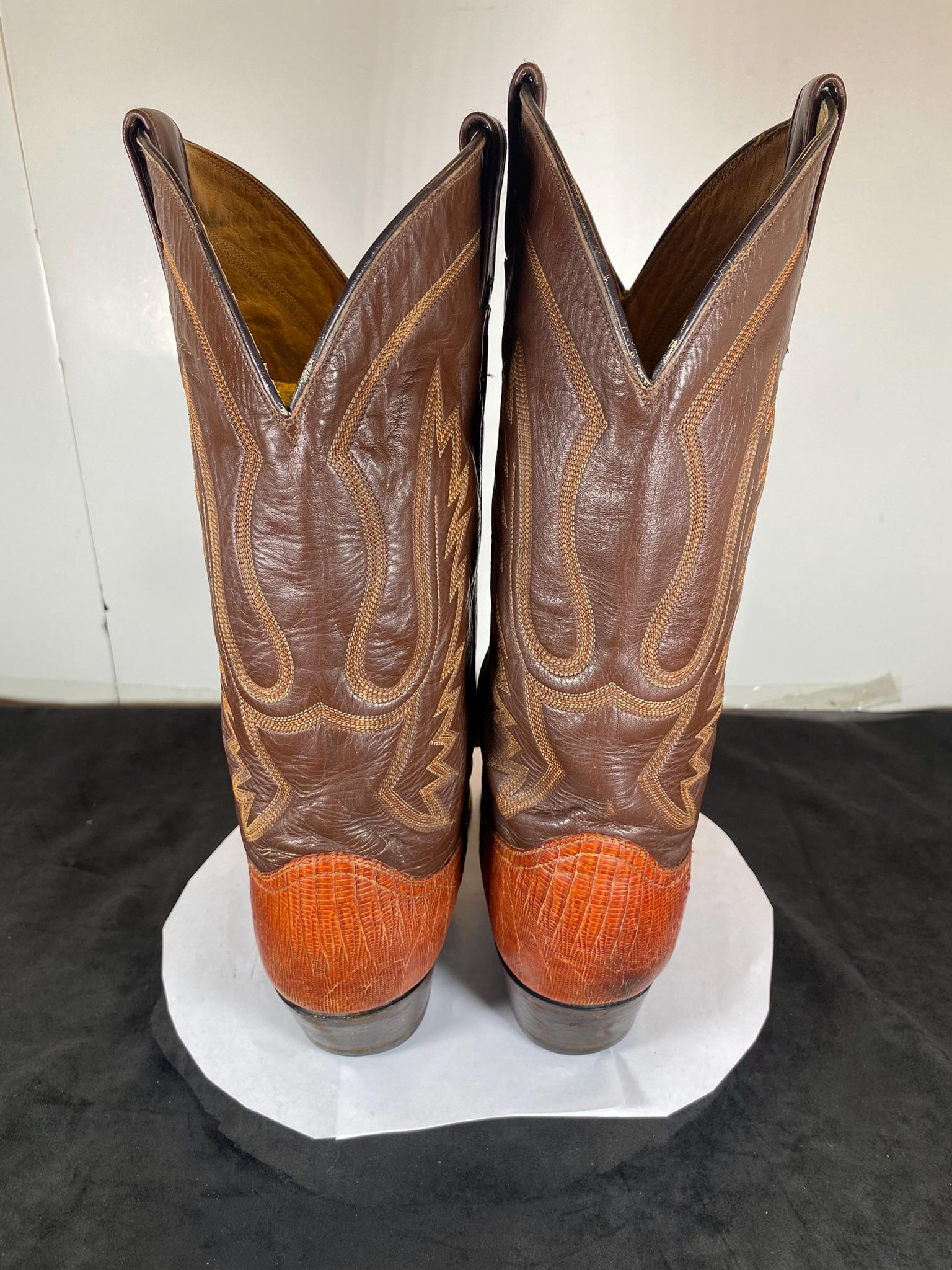 Custom Made Mens Size 10 B Narrow Width Brown Leather Teju Lizard Cowboy Boots Stetson Men main image 3