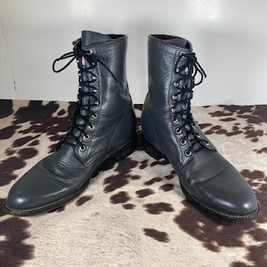 10B Damen Vintage Grau Justin Leder Schnürung, Kiltie Stiefel, Steampunk, Abnehmbare Kiltie Abnehmbare Laschen, Vintage Stiefelette Bild 2