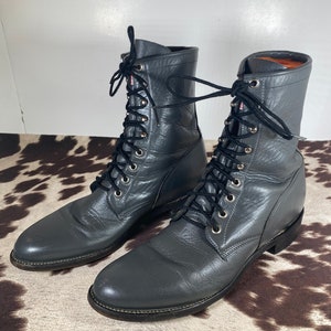 10B Damen Vintage Grau Justin Leder Schnürung, Kiltie Stiefel, Steampunk, Abnehmbare Kiltie Abnehmbare Laschen, Vintage Stiefelette Bild 3