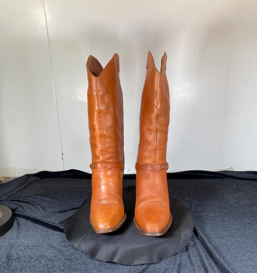 Women's 8.5 Cognac Brown High Heeled Boots in Good Vintage Condition ...