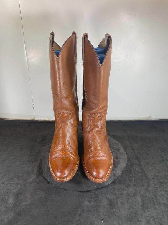Vintage 1970s Frye Cowboy Boots: Cognac Brown Leather, Men display picture 2