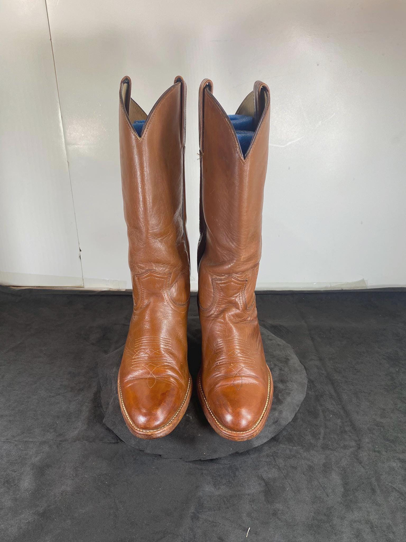 Vintage 1970s Frye Cowboy Boots: Cognac Brown Leather, Men