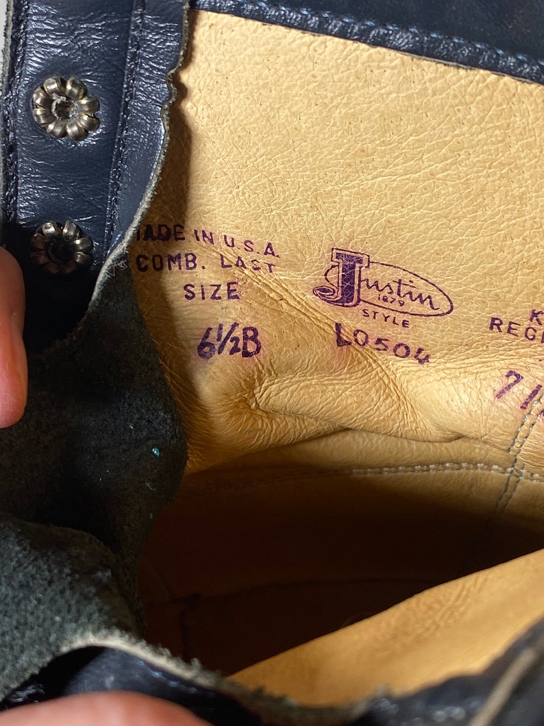 6.5B Rare, Women's Vintage Navy Blue Justin, Lace-up, Kiltie Boots, Steampunk, Silver Accent Kiltie Removable Tabs, Vintage Ankle Boot image 10