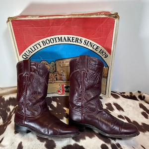 Vintage Justin Burgundy Roper, dames 6,5 dames cowboylaarzen, halfhoge cowboylaarzen, gemaakt in de VS
