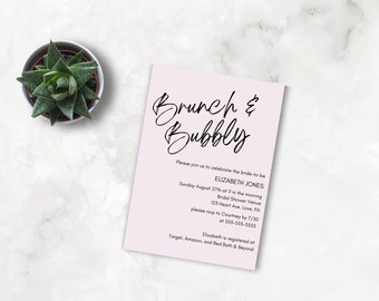 Minimalist Bridal Shower Brunch & Bubbly Custom Instant Download Invitation Template through Canva