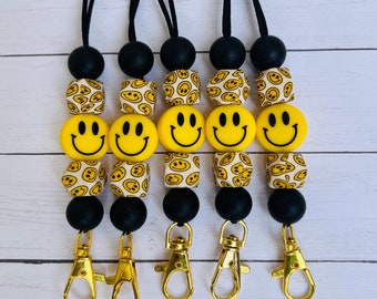 Teacher Lanyard | Beaded Lanyard | Smiley Face ID Badge Holder | Unique Gift Under 30 | Teacher gift | Nurse Lanyard | Silicone Lanyard