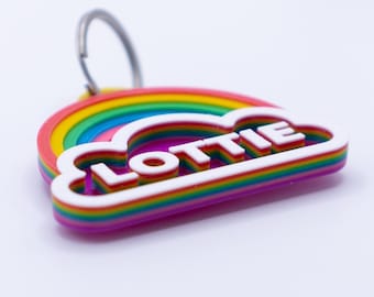 Fantastic Rainbow Nametag - Personalised 3D Printed Keychain / Keyring - Prefect Gift or School bag Nametags etc