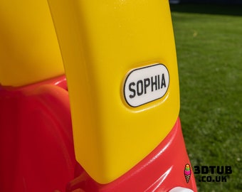Little Tikes Side Pillar Numberplates - 3D Printed Fully Personalised, choose any name and colour!