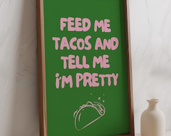 Funny Wall Art, Minimalist Taco Love Print, Trendy Kitchen Wall Decor Digital Download
