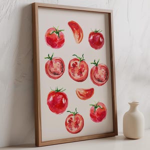 Tomato Print, Kitchen Wall Art, Food Art, Mediterranean Print, Printable Wall Art, Watercolor Food Print, Vintage Art Print Instant Download