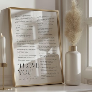 I Love You In Book Quotes Art Print, Literature Rolled Poster, Reading Nook Wall Art, Ways To Say I Love You, Book Lovers Wall Art
