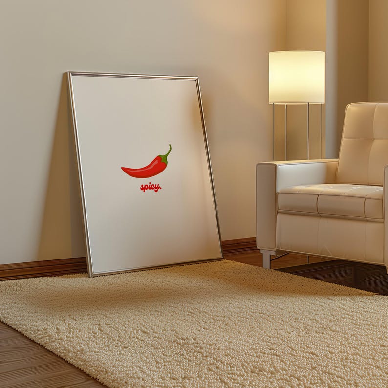 Spicy Chili Pepper Wall Art, Minimalist Trendy Aesthetic Print, Kitchen