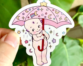 Star umbrella kewpie glitter sticker