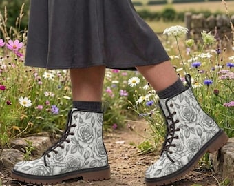 Women's Martin Short Boots, Vegan Leather Combat Boots