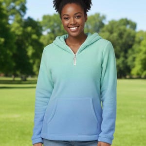Muliple Colors, Women's Fleece Hoodie With Half Zip, Ombre Gradients, Borg Fleece, Plush Lining