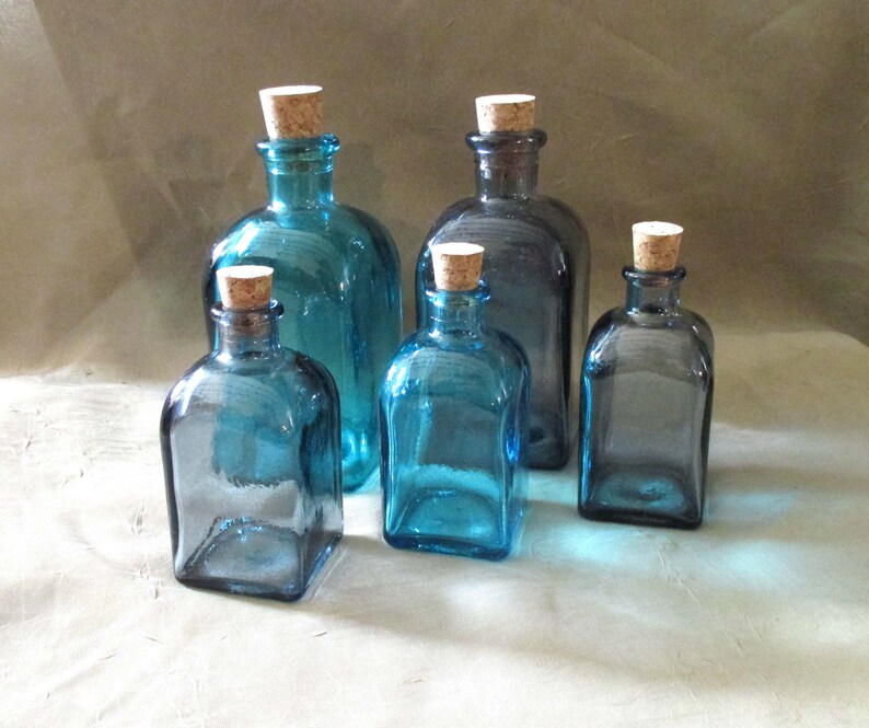 Recycled Spanish Bottles in Blue and Grey Apothecary Etsy