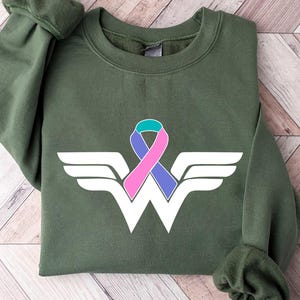 Cancer Warrior Sweatshirt, Cancer Ribbon Wonder Women Shirt, Thyroid Cancer Sweatshirt, Cancer Awareness Shirt, Cancer Fighter Shirt