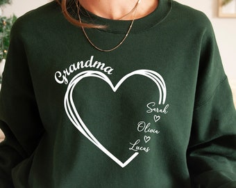 Custom Grandma Sweatshirt, Grandma Heart Sweatshirt, Grandkids Name Shirt, Grandma Hoodie, Great Grandma Gift, Gifts for Grandma, Nana Shirt