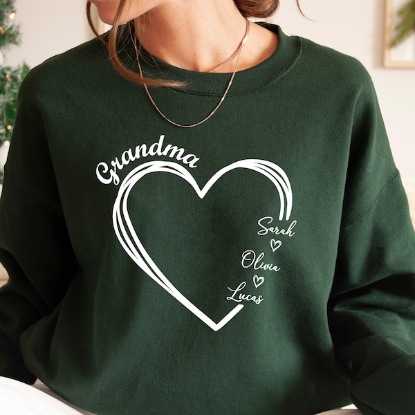 Custom Grandma Sweatshirt, Grandma Heart Sweatshirt, Grandkids Name Shirt, Grandma Hoodie, Great Grandma Gift, Gifts for Grandma, Nana Shirt
