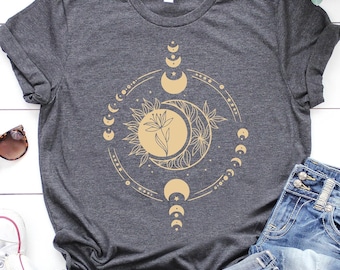 Celestial Moon Shirt, Moon Phases Shirt, Mystic Moon And Sun Shirt, Astrology Shirt, Moon And Stars Shirt, Inspirational Tee, Mystical shirt