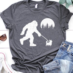 Bigfoot Walking Corgi Dog Shirt, Funny Sasquatch Corgi T-Shirt, Corgi Dog Gifts, Dog Lover Shirt, Funny Bigfoot Shirt, Dog Owner Gifts
