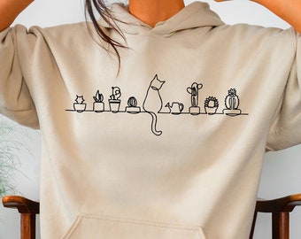 Cats and Plants Sweatshirt, Plant Lover Gift, Cat Mom Hoodie, Gardener Sweatshirt, Cat Lover Sweatshirt, Cat Mom Gifts, Plant Lover Gift