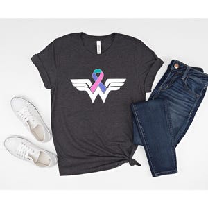 Cancer Ribbon Wonder Women Tshirt ,Cancer Warrior Shirt, Breast Cancer Shirt, Strong Women Tee, Cancer Awareness Shirt, Cancer Fighter Shirt image 1