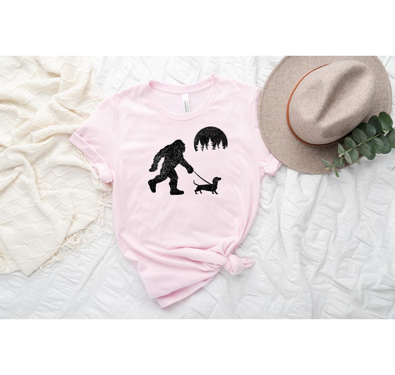Bigfoot Walking Wiener Dog Funny Sasquatch Dachshund T-Shirt, Wiener Dog Gifts, Dog Lover Shirt,Funny Bigfoot Shirt, Dog Owner Gifts image 2