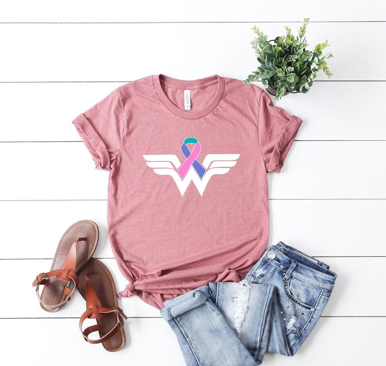 Cancer Ribbon Wonder Women Tshirt ,Cancer Warrior Shirt, Breast Cancer Shirt, Strong Women Tee, Cancer Awareness Shirt, Cancer Fighter Shirt image 2