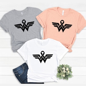 Cancer Warrior Shirt, Cancer Ribbon Wonder Women Tshirt, Breast Cancer Shirt, Strong Women Tee, Cancer Awareness Shirt, Cancer Fighter Shirt