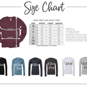 the size chart for a long sleeve t - shirt