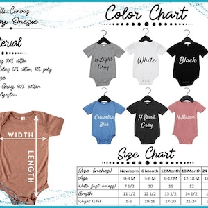 a baby's bodysuit with the words color chart on it
