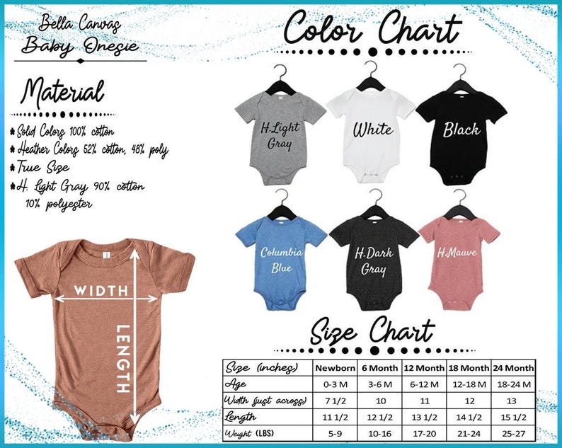 a baby's bodysuit with the words color chart on it