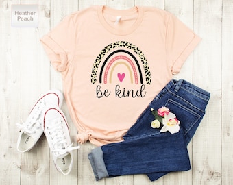 Kindness Shirt, Leopard Print Rainbow Shirt, Be Kind Tshirt, Teacher Gift Shirt, Motivational Shirt, Positive Vibes Tee, Inspirational Shirt