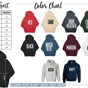 the hoodie sizes chart for each of the hoodies