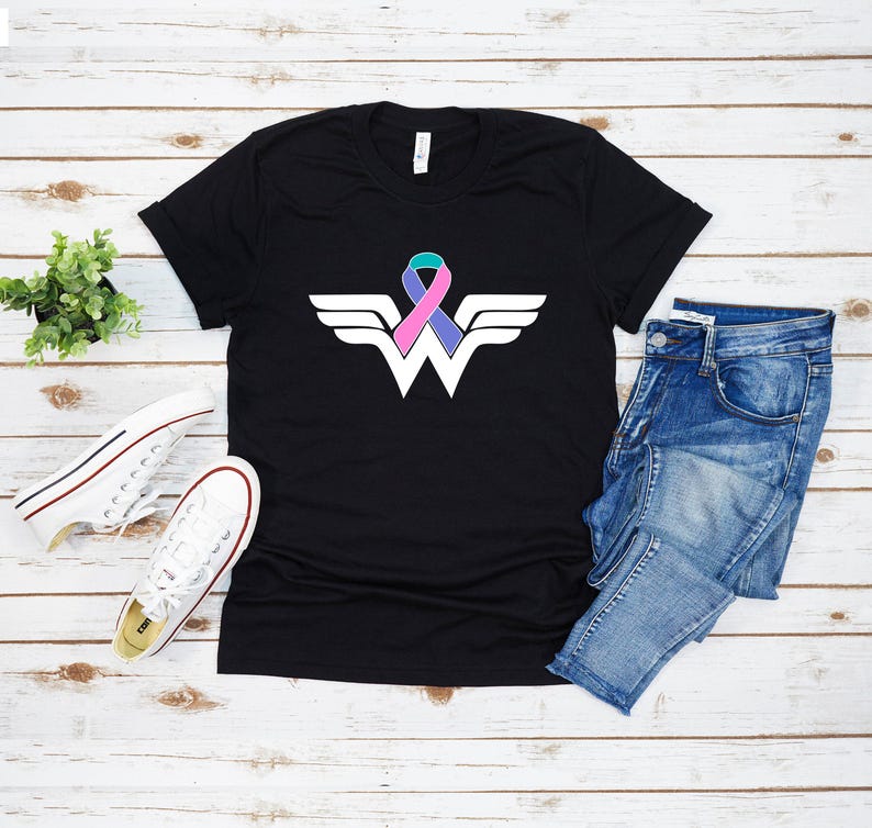 Cancer Ribbon Wonder Women Tshirt ,Cancer Warrior Shirt, Breast Cancer Shirt, Strong Women Tee, Cancer Awareness Shirt, Cancer Fighter Shirt image 3
