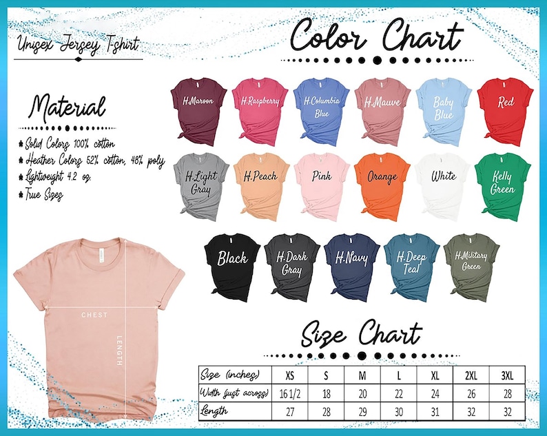 a women's t - shirt with different colors and sizes