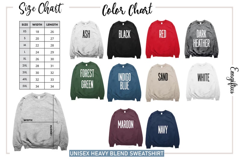 the size chart for a sweatshirt