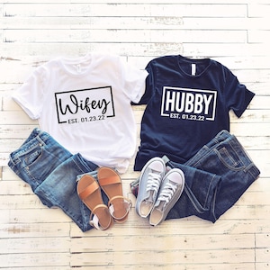 Wifey and Hubby Shirt, Just Married Shirts, Wedding Shirt, Wedding Party Shirt, Honeymoon Shirt, Matching Couple Shirt, Couples Matching Tee