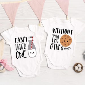 Twin Baby Onesies®, Can&#39;t Have One Without The Other Twin Onesies®, Twin Shirts, Funny Onesie®, Baby Gifts, Milk and Cookie Twin Onesies®