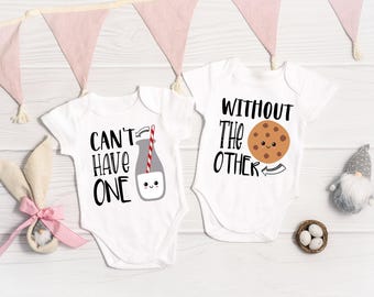 Twin Baby Onesies®, Can't Have One Without The Other Twin Onesies®, Twin Shirts, Funny Onesie®, Baby Gifts, Milk and Cookie Twin Onesies®