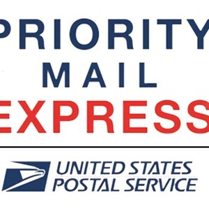 Può includere: Un logo blu e rosso per Priority Mail Express, un servizio dell'United States Postal Service.