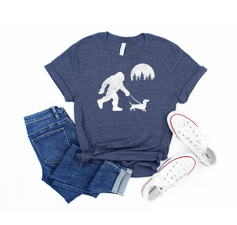 Bigfoot Walking Wiener Dog Funny Sasquatch Dachshund T-Shirt, Wiener Dog Gifts, Dog Lover Shirt,Funny Bigfoot Shirt, Dog Owner Gifts image 3