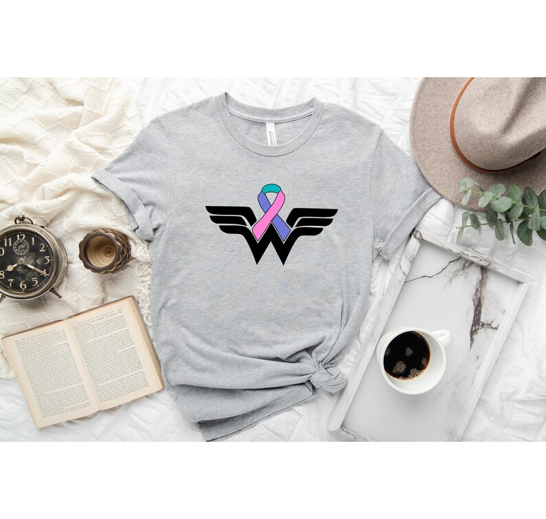 Cancer Ribbon Wonder Women Tshirt ,Cancer Warrior Shirt, Breast Cancer Shirt, Strong Women Tee, Cancer Awareness Shirt, Cancer Fighter Shirt image 4