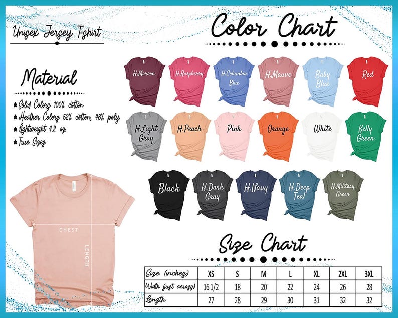a women's t - shirt with different colors and sizes