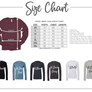 the size chart for a long sleeve t - shirt