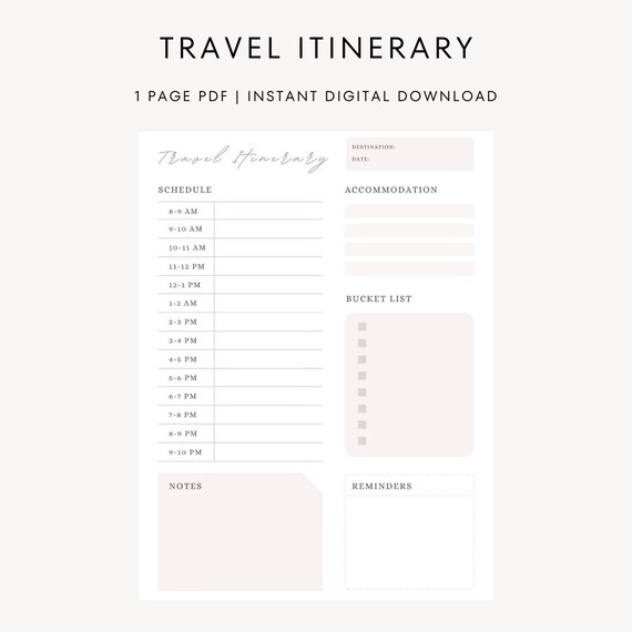 Modern Minimalist Travel Itinerary Travel Planner Digital Etsy