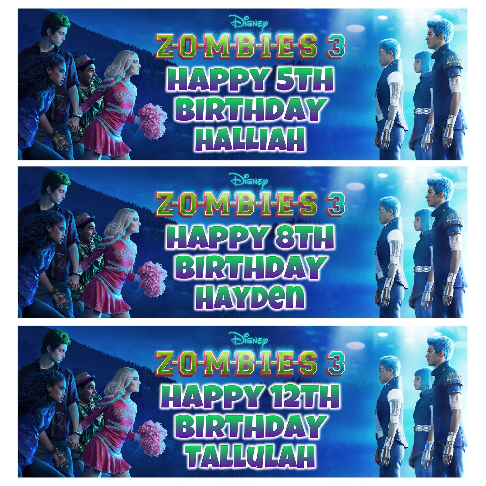 2 X DISNEY ZOMBIES 3 Personalised Birthday Banners Disney Zombies  Personalised Banner Disney Party Banners Disney Zombies Party Banner -   Sweden