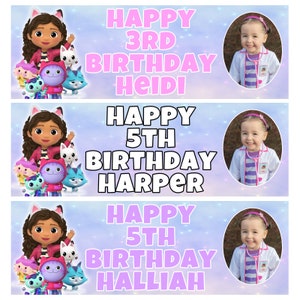 2 x DOLLHOUSE PHOTO Personalized Birthday Banner - Dollhouse Personalized Wall Sign - Gabby Birthday Party Banner - Dollhouse kids party